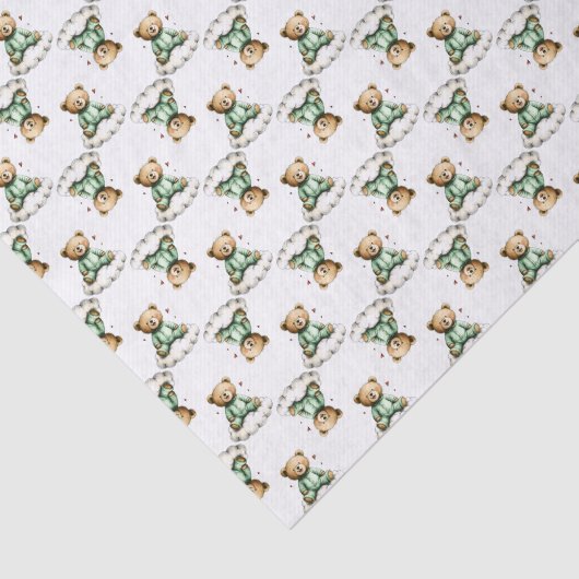 Cute Teddy Bear on a Fluffy Cloud Green PJs Tissuepapier (Detail)