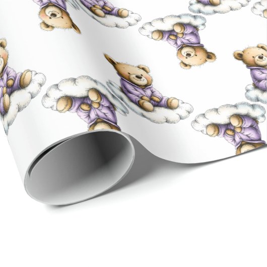 Cute Teddy Bear on a Fluffy Cloud Purple PJs Cadeaupapier (Rol Hoek)