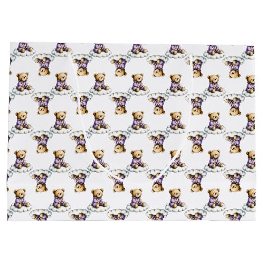 Cute Teddy Bear on a Fluffy Cloud Purple PJs Groot Cadeauzakje (Achterkant)