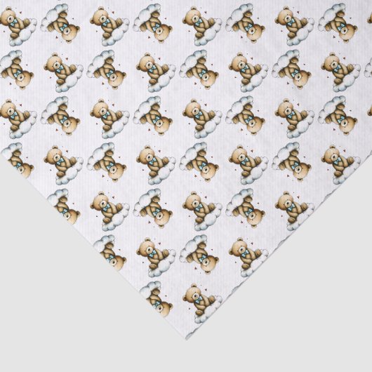 Cute Teddy Bear on Fluffy Cloud Blue Bow Tie Tissuepapier (Detail)