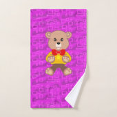Cute Teddy Bear on Pink Geometric Bad Handdoek (Handdoek)