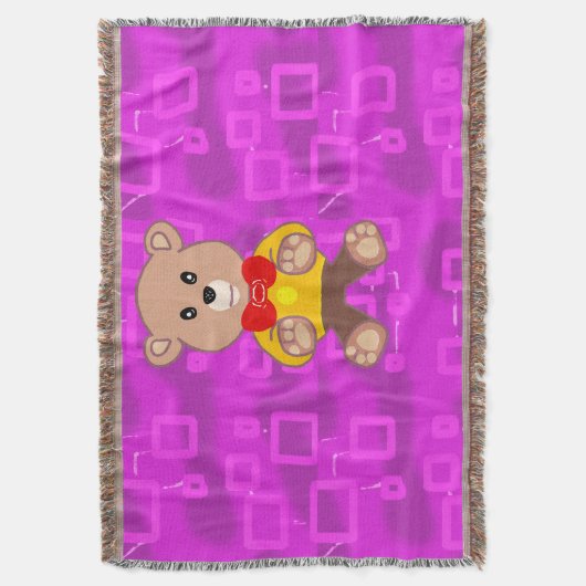 Cute Teddy Bear on Pink Geometric  Deken (Voorkant Verticaal)