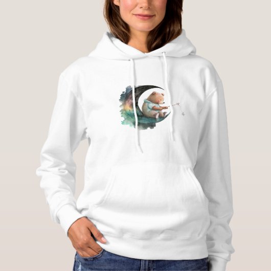 Cute Teddy Bear op de maan, Plush Cartoon Beer Hoodie (Voorkant)