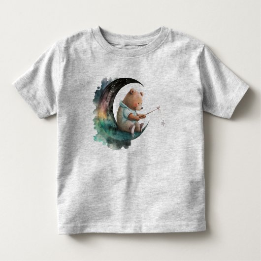 Cute Teddy Bear op de maan, Plush Cartoon Beer Kinder Shirts (Voorkant)