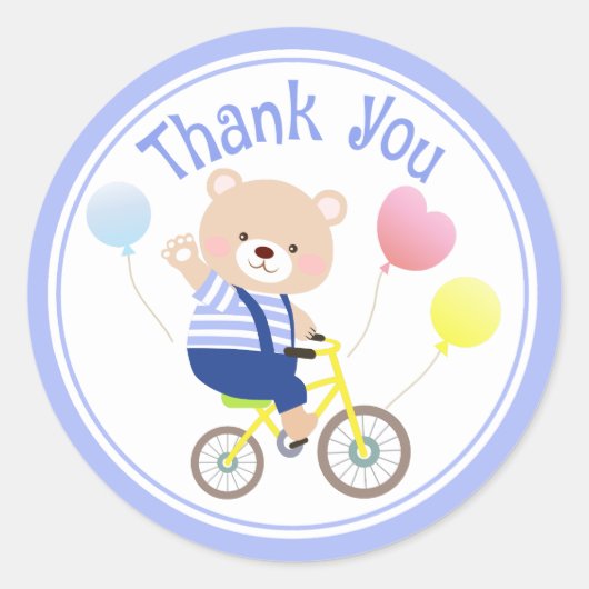 Cute Teddy Bear op fiets Dank je wel! Ronde Sticker (Voorkant)