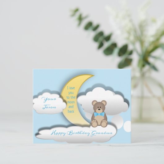 Cute Teddy Bear op het Moon Birthday Briefkaart (Staand voorkant)