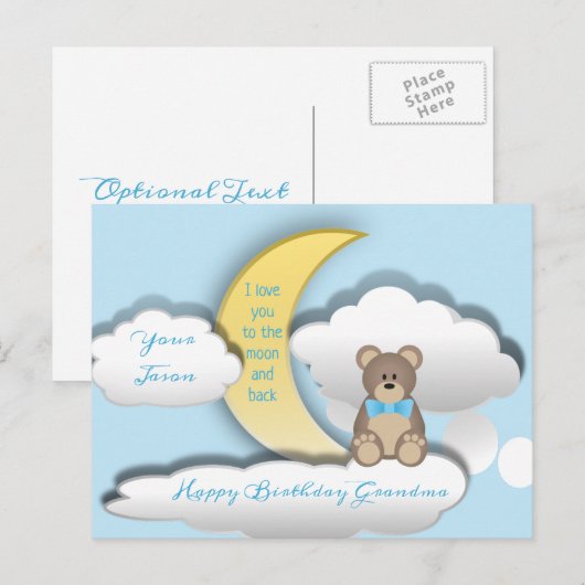 Cute Teddy Bear op het Moon Birthday Briefkaart (Voorkant / Achterkant)