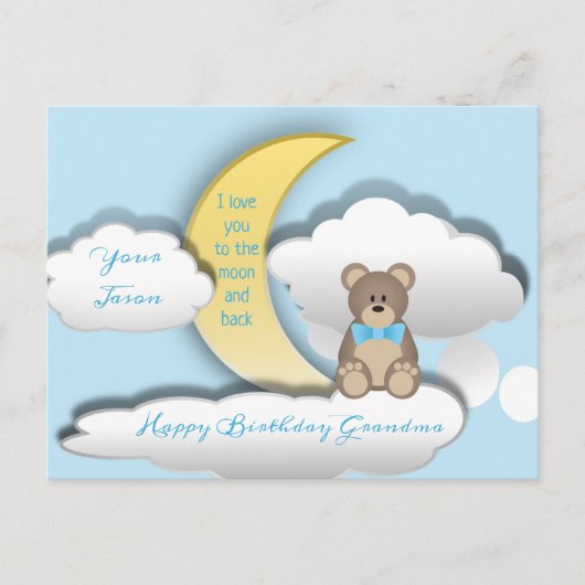 Cute Teddy Bear op het Moon Birthday Briefkaart (Voorkant)