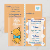 Cute Teddy Bear Oranje Baby shower Invitation Uitnodiging Briefkaart (Voorkant / Achterkant)