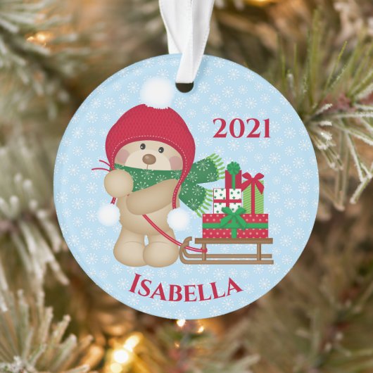 Cute Teddy Bear-Ornament met kerstklep Ornament (Boom)