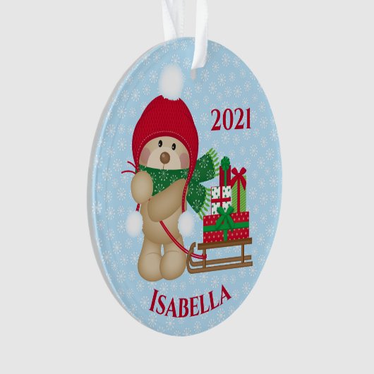 Cute Teddy Bear-Ornament met kerstklep Ornament (voorkant)