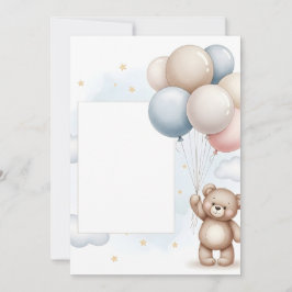 Cute Teddy Bear Pastel Balloons Invitation Frame Kaart