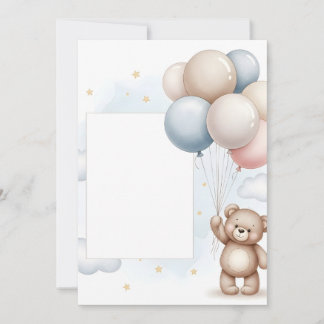 Cute Teddy Bear Pastel Balloons Invitation Frame Kaart