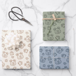Cute Teddy Bear Paws Modern Boho Boy Baby Kids Inpakpapier Vel