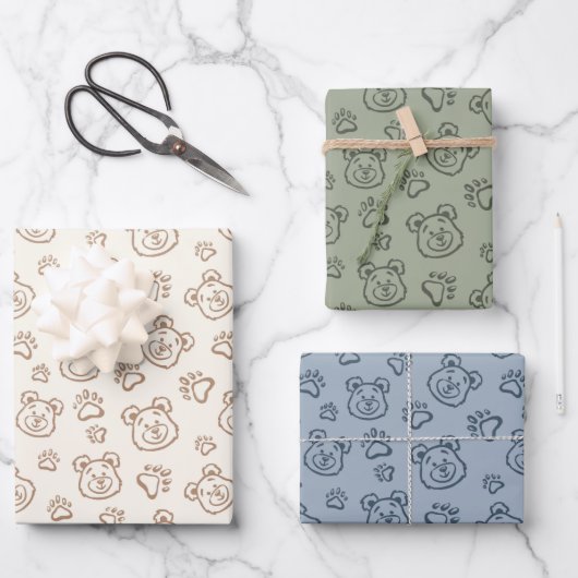 Cute Teddy Bear Paws Modern Boho Boy Baby Kids Inpakpapier Vel (Voorkant)