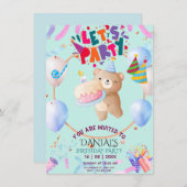 Cute Teddy Bear Personalized Birthday Invitation  Kaart (Voorkant / Achterkant)