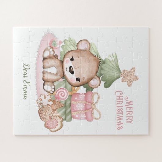 Cute Teddy Bear Persoonlijke Kerstmis Legpuzzel (Horizontaal)