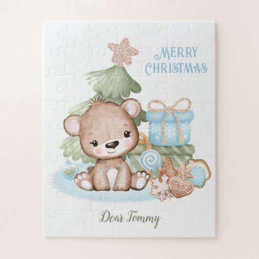 Cute Teddy Bear Persoonlijke Kerstmis Legpuzzel (Verticaal)