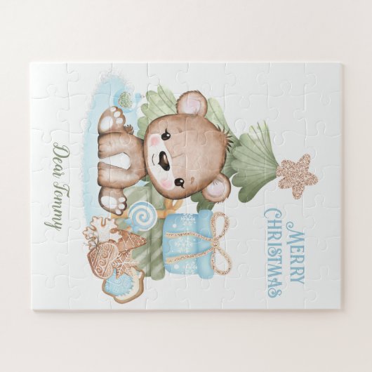 Cute Teddy Bear Persoonlijke Kerstmis Legpuzzel (Horizontaal)