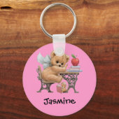 Cute Teddy Bear Persoonlijke naam Gift Sleutelhanger (Voorkant)