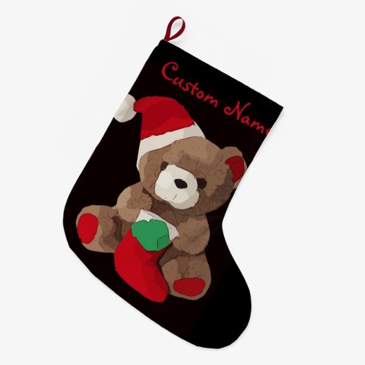 Cute Teddy Bear Persoonlijke naam Grote Kerstsok (Voorkant (Hangend))