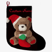 Cute Teddy Bear Persoonlijke naam Grote Kerstsok (Voorkant)