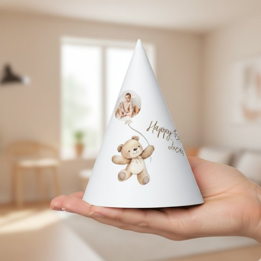 Cute Teddy Bear Photo Birthday Party Hat Feesthoedjes