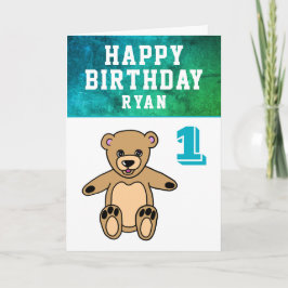 Cute Teddy Bear Photo Boy 1st Birthday Kaart