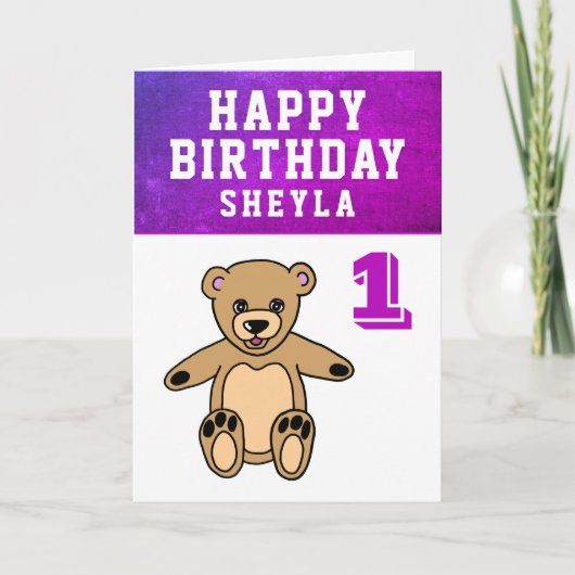 Cute Teddy Bear Photo Girl 1e verjaardag Kaart (Voorkant)