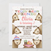 Cute Teddy Bear Picnic Birthday Invitation Girl Kaart (Voorkant)