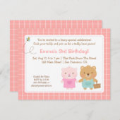 Cute Teddy Bear Picnic Kinder Party Birthday Kaart (Voorkant / Achterkant)