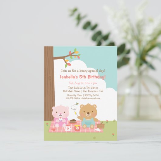 Cute Teddy Bear Picnic Outdoor Kinderen van afgelo Kaart (Staand voorkant)