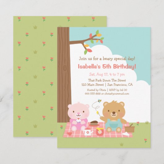 Cute Teddy Bear Picnic Outdoor Kinderen van afgelo Kaart (Voorkant / Achterkant)