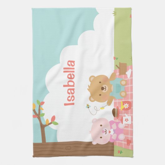 Cute Teddy Bear Picnic Party Outdoor voor kinderen Theedoek (Verticaal)