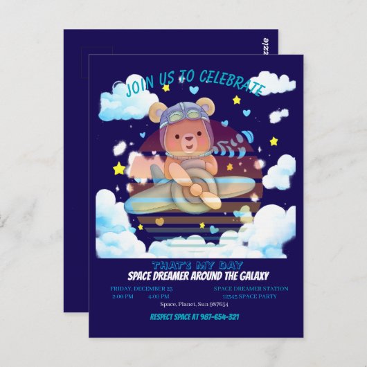 Cute Teddy Bear Pilot Airplane Art Briefkaart (Voorkant / Achterkant)