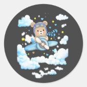 Cute Teddy Bear Pilot Airplane Ronde Sticker (Voorkant)