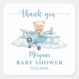 Cute Teddy Bear Pilot Baby Shower Thank You Vierkante Sticker