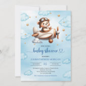 Cute Teddy Bear Pilot Blue Brown Baby Shower   Kaart (Voorkant)