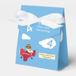 Cute Teddy Bear Pilot Custom Name and Age Birthday Bedankdoosjes