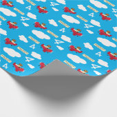 Cute Teddy Bear Pilot Custom Name and Age Birthday Cadeaupapier (Hoek)