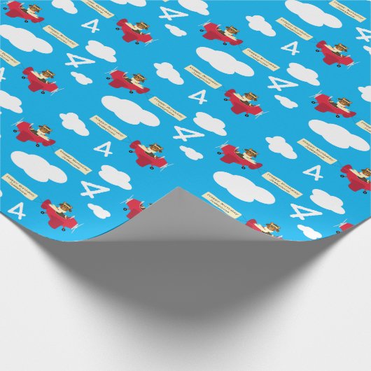 Cute Teddy Bear Pilot Custom Name and Age Birthday Cadeaupapier (Hoek)