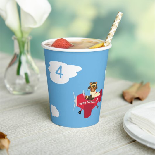 Cute Teddy Bear Pilot Custom Name and Age Birthday Papieren Bekers (Insitu)