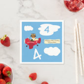 Cute Teddy Bear Pilot Custom Name and Age Birthday Servet (Insitu)