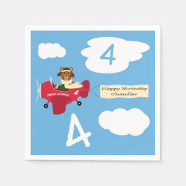 Cute Teddy Bear Pilot Custom Name and Age Birthday Servet