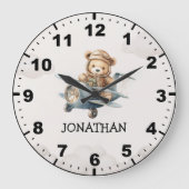 Cute Teddy Bear Pilot in a Sky Adventure Grote Klok (Voorkant)