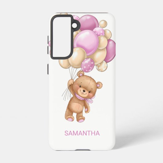 CUTE Teddy Bear Pink Ballon Samsung Galaxy Hoesje (Achterkant)
