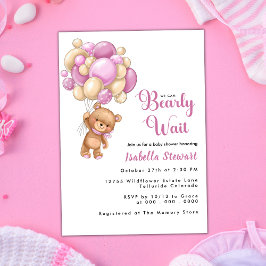 Cute Teddy Bear Pink Balloon Baby shower Kaart