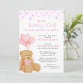 Cute Teddy Bear Pink Balloons Baby shower Kaart (Staand voorkant)