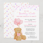 Cute Teddy Bear Pink Balloons Baby shower Kaart (Voorkant / Achterkant)