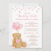 Cute Teddy Bear Pink Balloons Virtueel Baby shower Kaart (Voorkant)